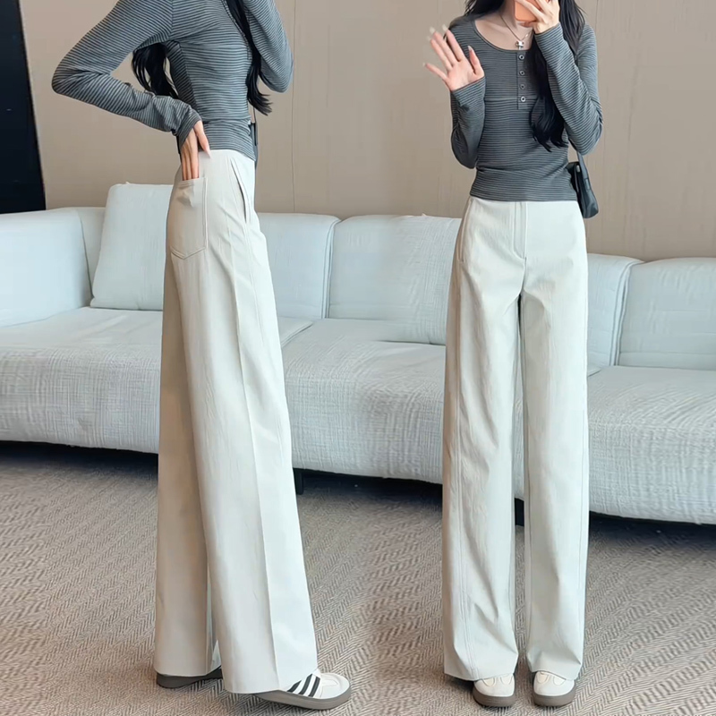 Slim-Fit Wide-Leg Pants for Women, 2026 Spring New High-Waisted, Drapey, Loose, Fashionable, Versatile Casual Titanium Cotton Pants