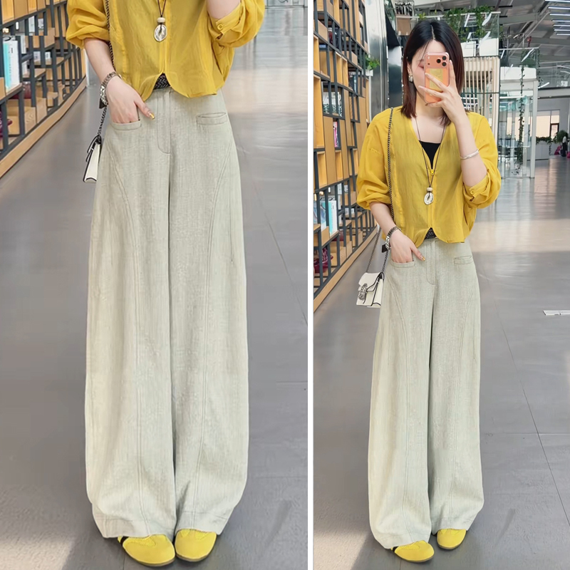 Summer Tencel Linen Wide-Leg Pants, Thin and Breathable Casual Pants, Slimming Women's Pants, Loose Straight-Leg Pants, Comfortable Pants 1609