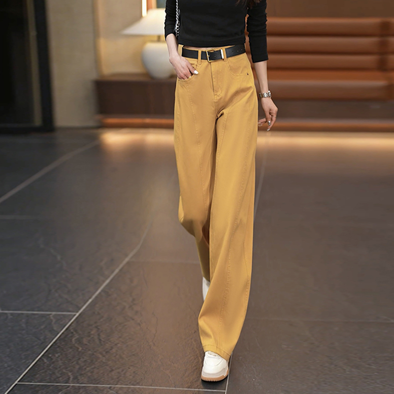 Yellow Scimitar Jeans for Women, Spring and Autumn 2026 New Popular Style, Loose Straight Pants, High-Waisted Slimming Narrow Wide-Leg Pants