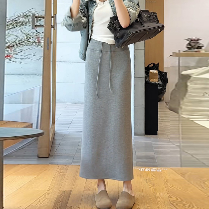 Straight-Leg Midi Skirt for Women, New Spring Style, H-Line High-Waisted, Slit to Cover Hips, Slimming, Pencil Skirt, Casual Skirt