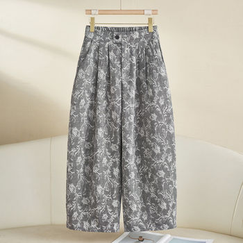 ກາງເກງ linen jacquard ຂາກວ້າງ scimitar ສໍາລັບແມ່ຍິງ 2026 summer ກາງເກງບາງໆແບບກະທັນຫັນອອກແບບເກົ້າຈຸດ
