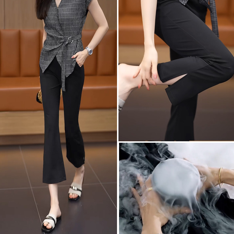 Women's Summer Thin Ice Silk Flared Pants, 2026 New High-Waisted Slimming Slit Casual Suit Bell-Bottom Pants Women's Summer Thin Ice Silk Flared Pants, 2026 New High-Waisted Slimming Slit Casual Suit Bell-Bottom Pants