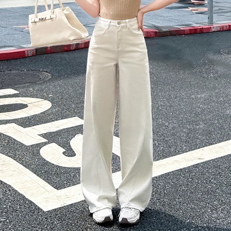 Light Khaki Wide-Leg Pants, Scimitar Jeans, 2026 Spring/Summer New Style, Mid-High Waist, Hip-Lifting Design, Slimming and Versatile Denim