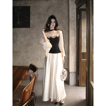 Muzi li's li qianjin socialite style satin skirt high waist temperament versatile drape skirt long skirt for women summer