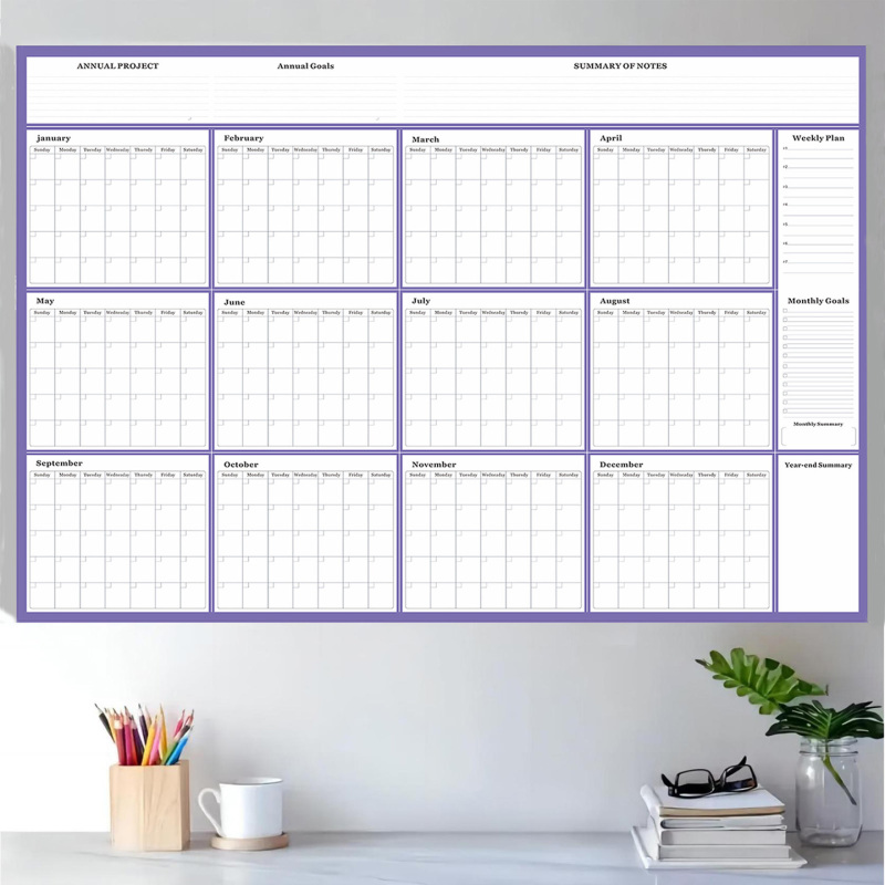 34"x55" Wall Calendar Large Erasable 12Month Planner No Date 34"x55" Wall Calendar Large Erasable 12Month Planner No Date