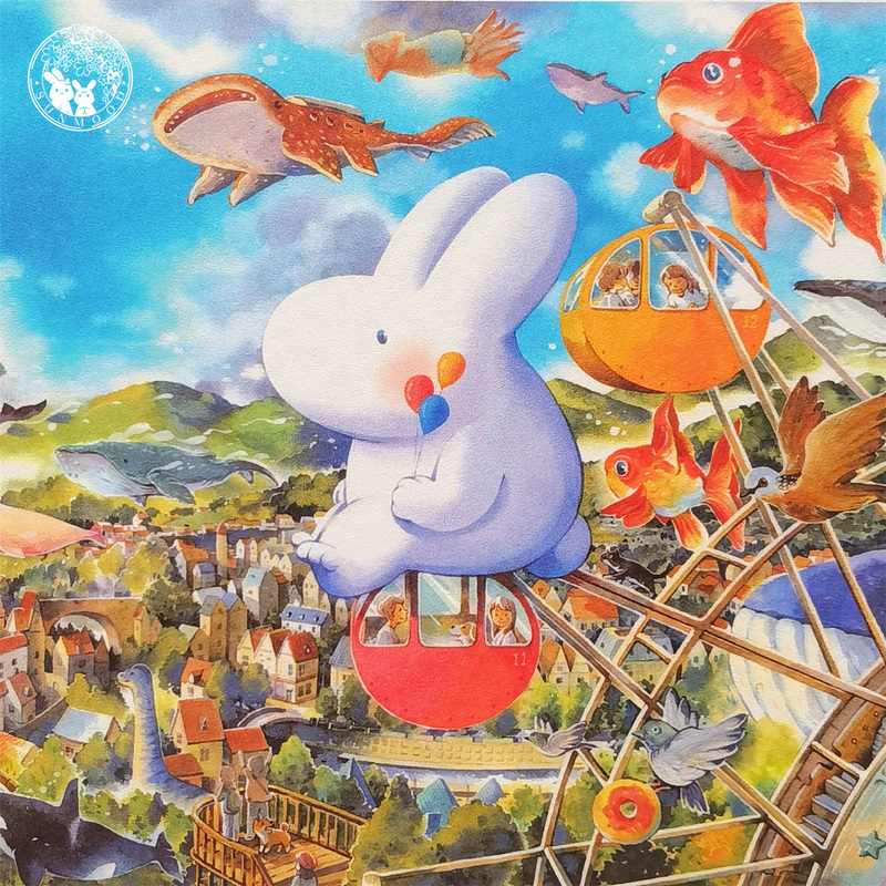 ~ Senju ~ Spot Taiwan Original White Rabbit and Shark Shark Kidslike Illustration Postcard Card Children's Day Gift