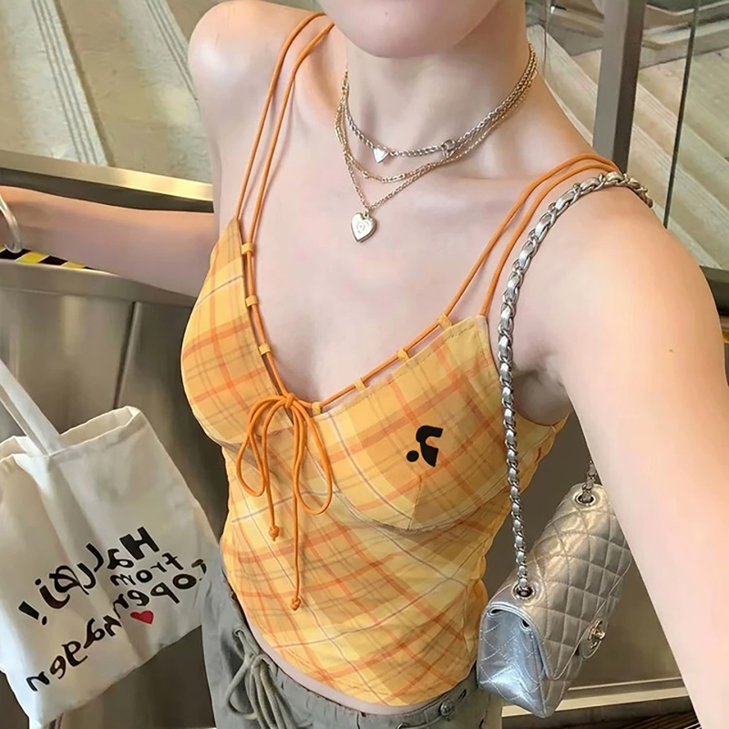 Official Genuine Rr Vephf American Dopamine Style Camisole for Women, Summer Slim Fit Inner Wear V-Neck Top