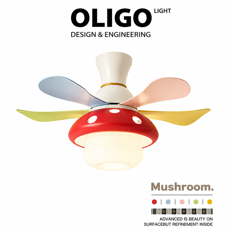 Oligo Cartoon Mushroom Children's Fan Lamp 2026 New Cute Eye-Protecting Ceiling Lamp for Boys and Girls Bedroom