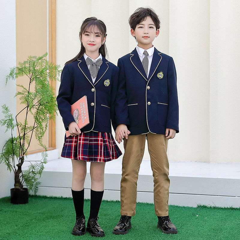 Kindergarten uniforms spring and autumn clothes three-piece set of British style children's primary and secondary school students' class uniforms school uniforms college style kindergarten teachers' uniforms