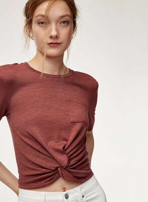 【 Discount Season 】 Canadian multi-color knot long and short classic knitted stretch short-sleeved T-shirt women's top