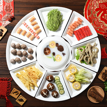 New product round table dish ceramic set reunion platter tableware combination fan-shaped Chinese New Year plate dish household dishes