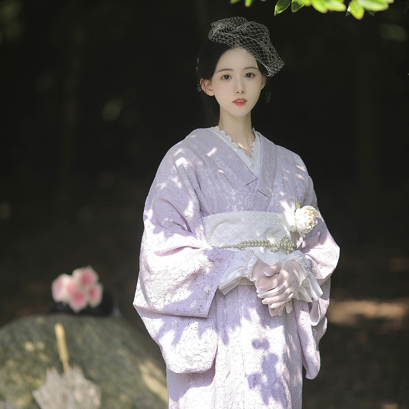 High-End Lace Taisho Roman Style Improved Kimono Photography Photo Shoot Girl Retro Dress Light Purple High-End Lace Taisho Roman Style Improved Kimono Photography Photo Shoot Girl Retro Dress Light Purple