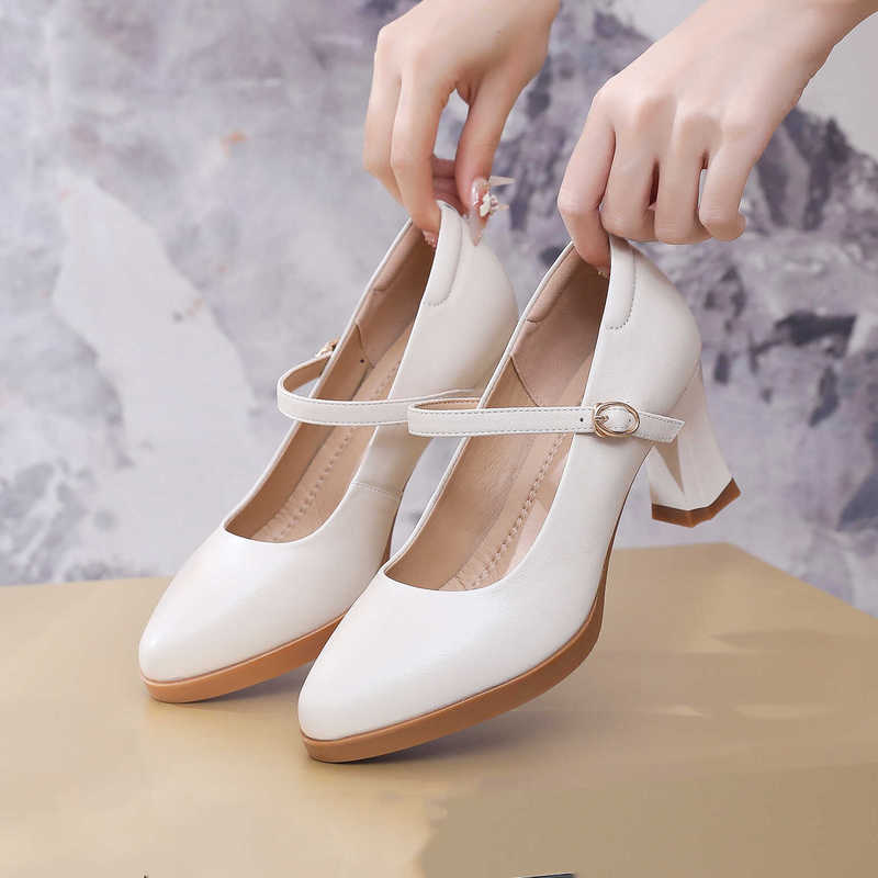 Genuine Leather Model Cheongsam Runway High Heels Women's Soft Cowhide Chunky Heel Thick Sole Small Size 3233 Special Work Shoes Single Shoes