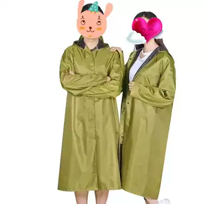 One-piece green suit raincoat Men and women riding poncho Family work outside delivery food delivery express windproof double layer thickening