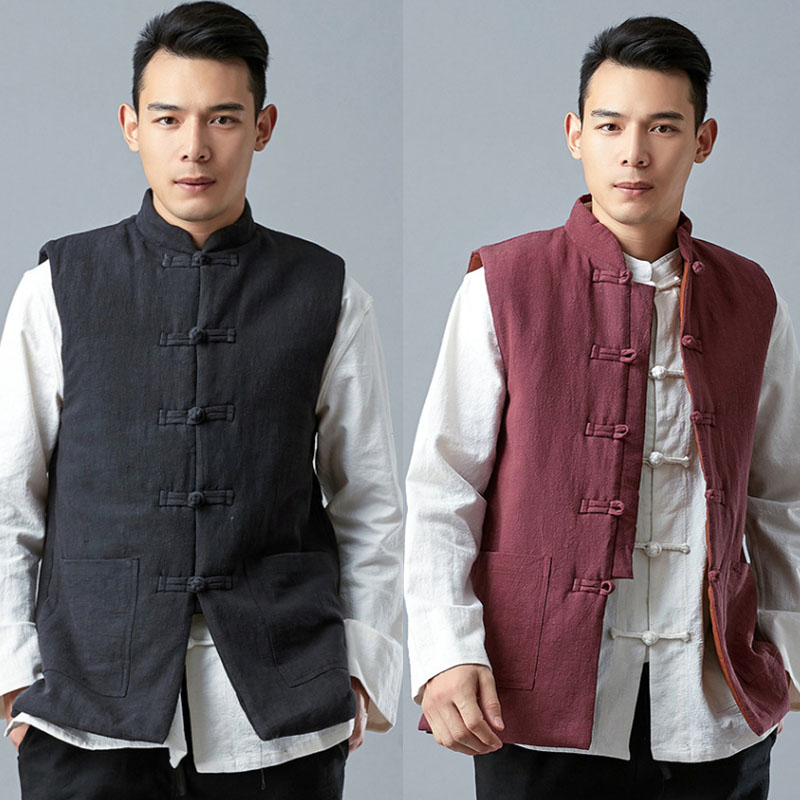 Republic Of Republic to Cotton Padded Jacket Original Art Vest Chinese Retro Men's Clothing Thickened Kan Shoulder Cotton Linen Short of Warm Vest
