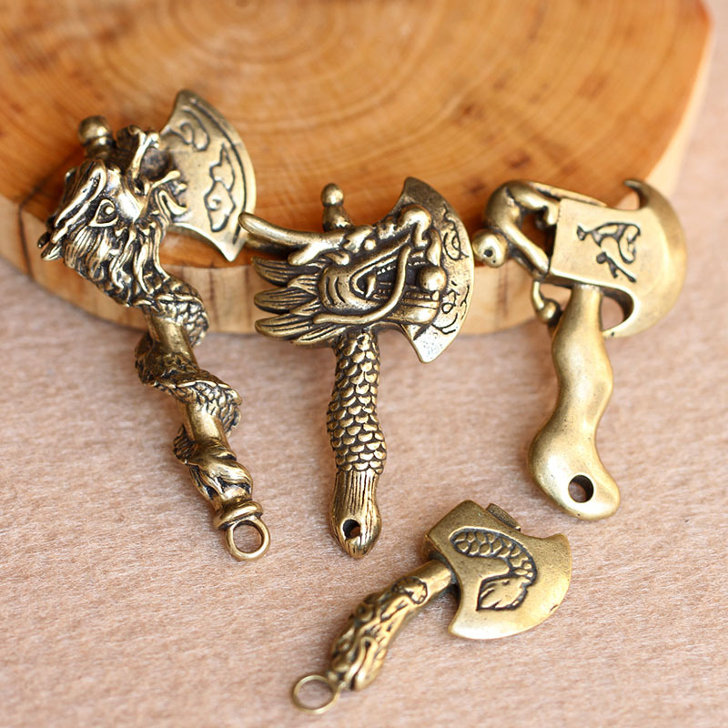 Vintage Brass Keychain Pure Copper Handmade Axe Pendant Accessory Men's Creative Key Chain