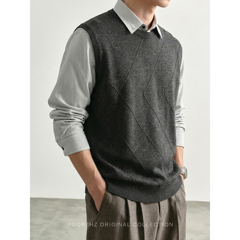 Italian-Style Manor Elegant Old Money Style Faux Two-Piece Shirt with Turn-Down Collar Sweater Men's Knitwear Autumn and Winter Base Layer Shirt Italian-Style Manor Elegant Old Money Style Faux Two-Piece Shirt with Turn-Down Collar Sweater Men's Knitwear Autumn and Winter Base Layer Shirt