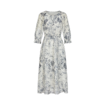 Jiuzi Annako 100% Mulberry Silk Ink New Chinese Print Elegant Dress Womens 2024 Summer New Style