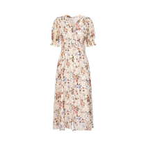 Jiuzi Annako 100% mulberry silk ethnic style printed drape chiffon dress womens 2024 summer new style