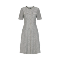 Jiuzi Annako French fragrance commuter trim bright silk waist short-sleeved dress womens 2024 summer new style