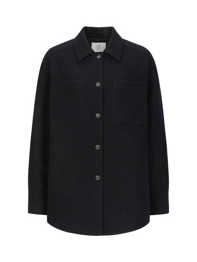 玖姿安娜蔻Bling亮片毛呢羊毛落肩宽松衬衫式外套女2024秋季