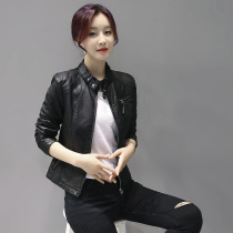  Small leather clothes womens short casual all-match 2020 spring and autumn new fashion stand-up collar high waist small PU leather jacket