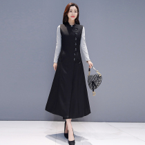 Vest womens long over-the-knee thin spring and autumn new 2021 temperament slim-fit OL ultra-long waistcoat horse clip dress