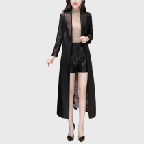  Piu leather windbreaker womens mid-length leather jacket plus cotton thickened 2019 autumn and winter new Korean PU leather coat