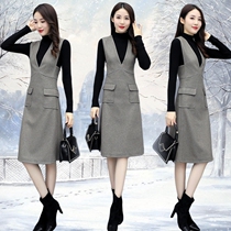 Fashion vest skirt womens mid-length two-piece autumn and winter new knitwear with sleeveless strap skirt suit