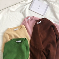 Đề nghị phong cách cô gái màu sắc tốt kết cấu thỏ cashmere cơ sở rắn màu cổ tròn đan áo len đáy áo len đẹp