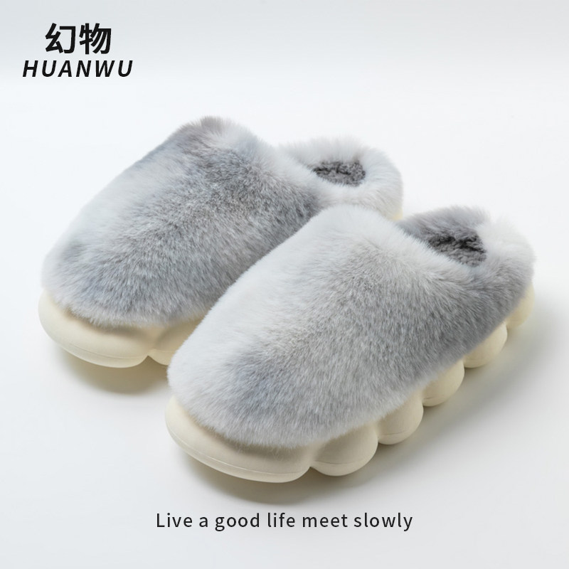 Cotton slippers lady winter cat feels high luxury solid bag head plus heating indoor home anti-slip hair tow