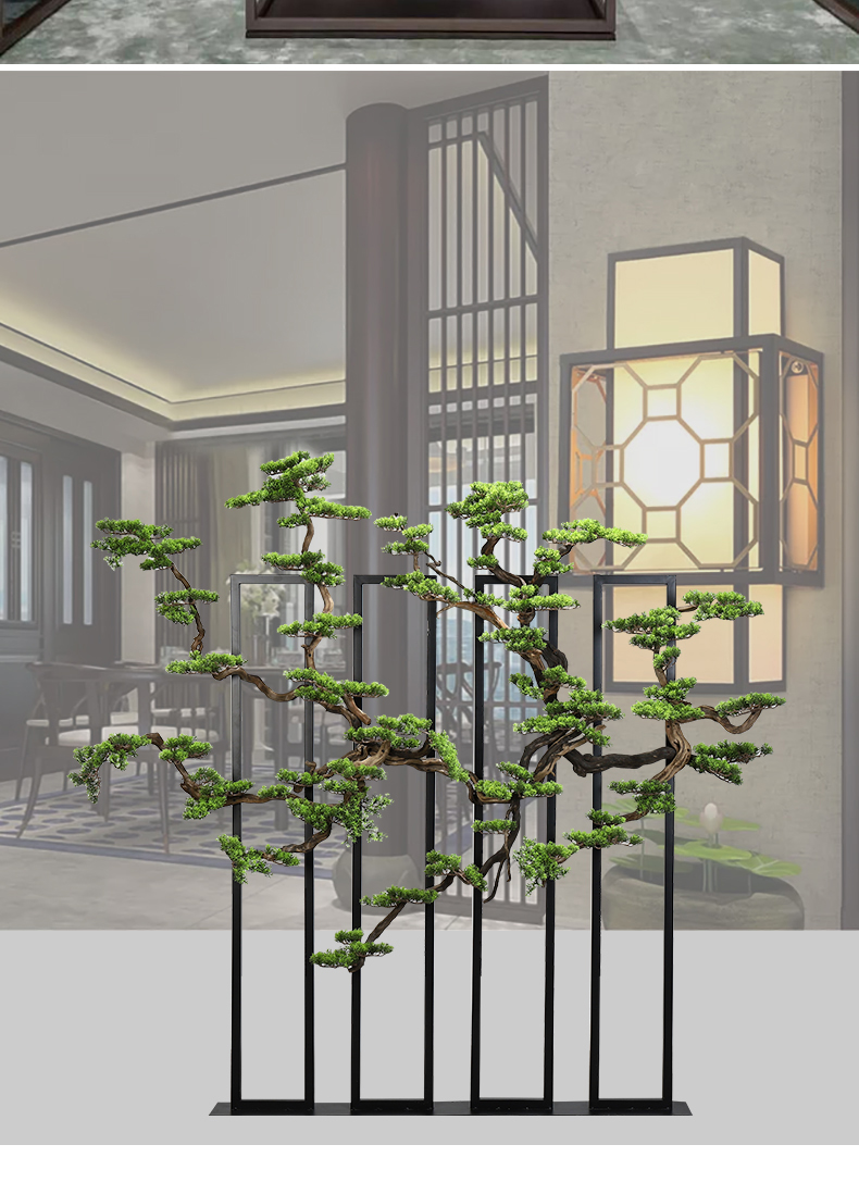 Simulation guest - the greeting pine to the ground, wrought iron MaiTao new Chinese style screen miniascape hotel lobby false dry landscape tree furnishing articles