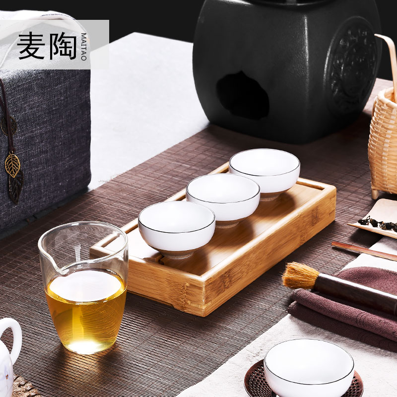 MaiTao hand - made kung fu tea set a pot of 4 cups to receive bags crack cup portable travel ceramic tea set