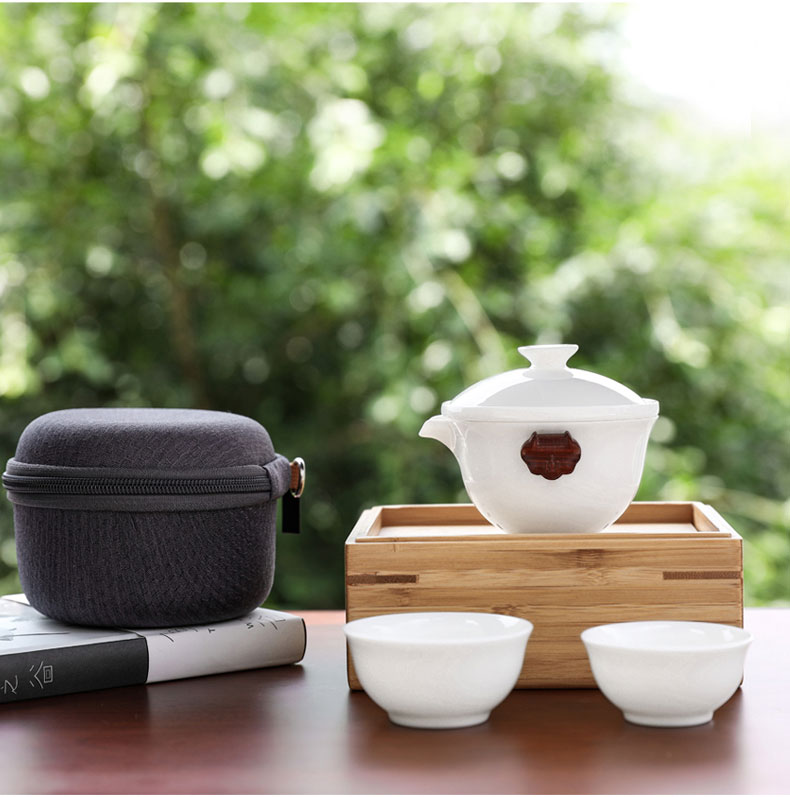 MaiTao dehua white porcelain cup to crack a pot of two cups of portable travel kung fu tea set the teapot teacup tea pot