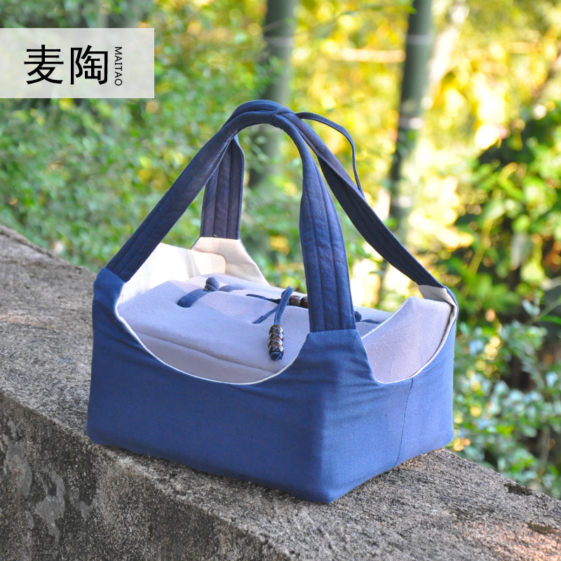 Portable travel jingdezhen hand - made MaiTao cotton and linen cloth kung fu tea set a pot of six cup receive bag crack cup