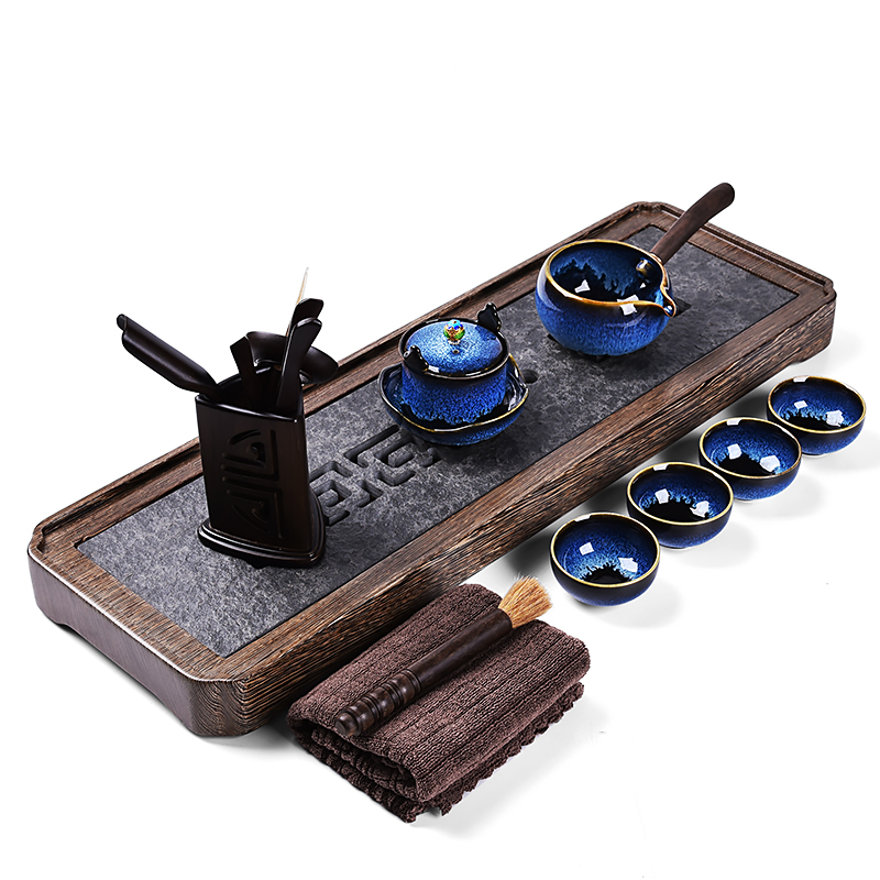 MaiTao chicken wings wood sharply stone solid wood tea tray tea set suit household hand draw a complete set of kung fu tea set a pot of four cups