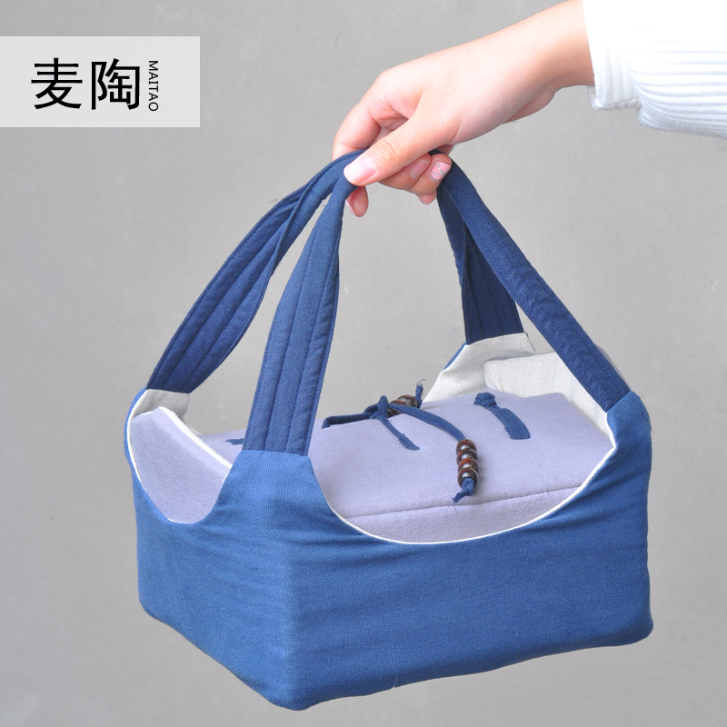 Portable travel kung fu tea sets jingdezhen hand - made MaiTao cotton and linen cloth a pot of six cup receive bag crack cup