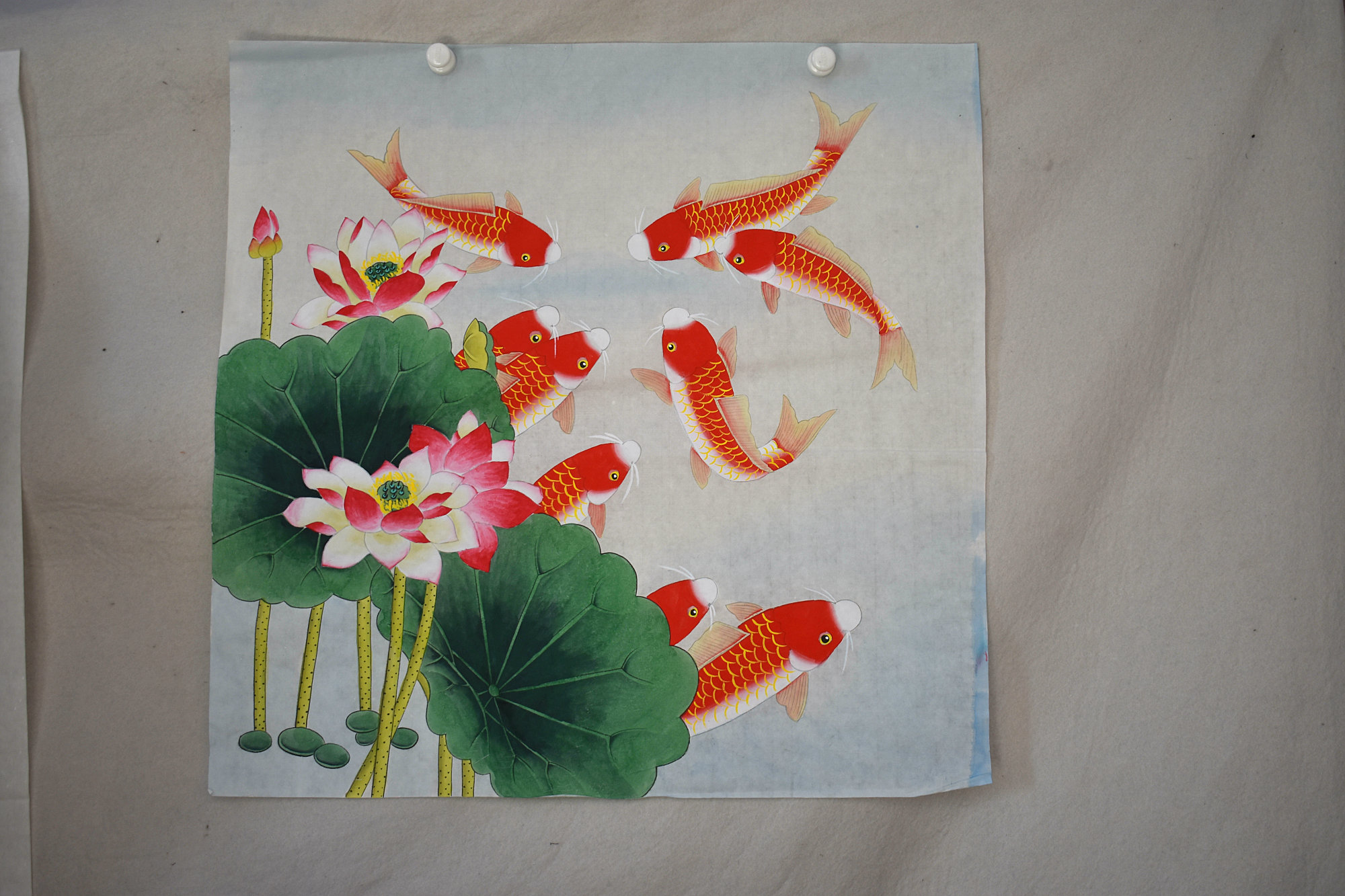 Meiqi Painting Academy four-foot bucket square 0 7 * 0 7 meters fine brushwork flowers and birds pure hand-painted calligraphy and painting Chinese painting more than a year