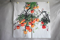 Meiqi Painting Academy four feet square 0 7*0 7 meters pure hand-painted flowers and birds Chinese calligraphy and painting persimmon everything goes well