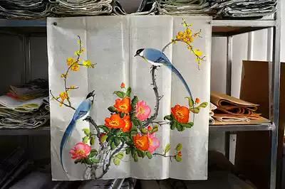 Meiqi painting academy four-foot bucket 0 7*0 7 meters fine brushwork flowers and birds pure hand-painted living room meticulum fine composition Beautiful