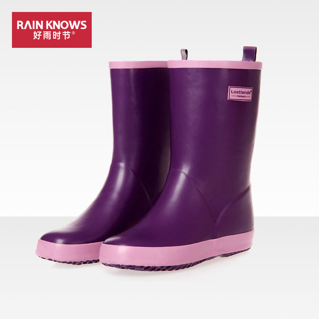 ເກີບຢາງພາລາຄົນອັບເດດ: ເກີບຝົນສໍາລັບແມ່ຍິງໃນລະດູຝົນທີ່ດີໃນແບບເກົາຫຼີ mid-calf matt contrasting color ladies velvet cover warm rain boots