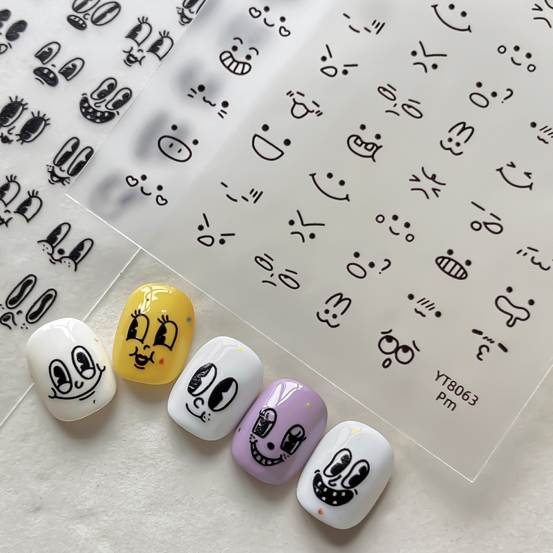 New Cartoon Quirky Expression Niche Personality Smiley Face Nail Stickers Cute Emoji Nail Stickers Nail Decoration
