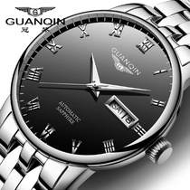 Guanqin watch Mens waterproof mechanical watch Automatic steel belt hollow tide luminous brand business mens watch