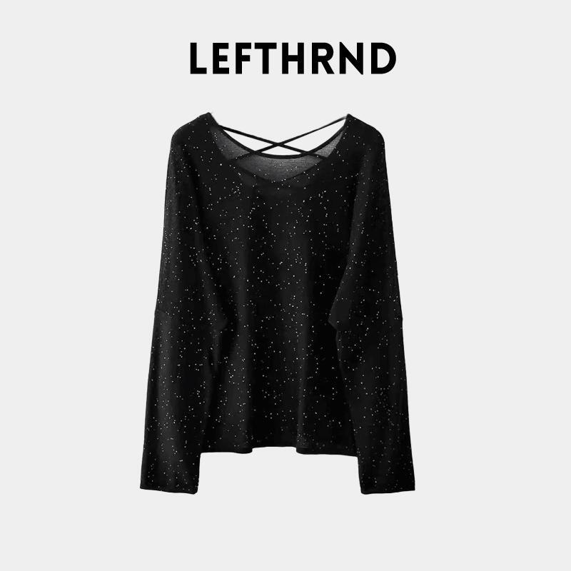 Galaxy Sparkling Black Knitted Long Sleeve Women's 2026 Spring New Fashion High-End French Hollow-Out Loose Top