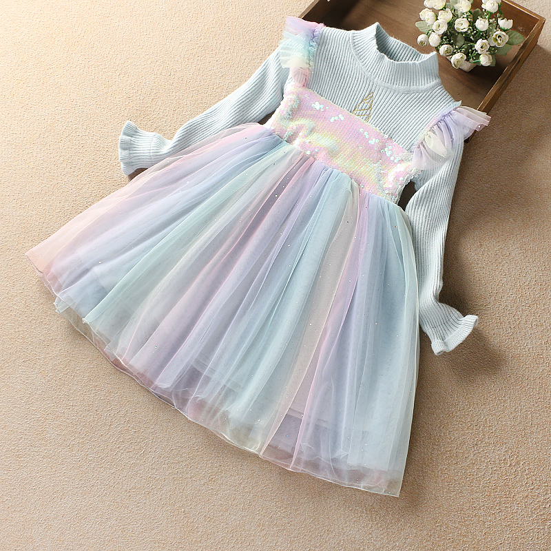 Clearance at a loss girls Aisha princess dress Frozen children's clothing children's dress Western style autumn and winter sweater skirt