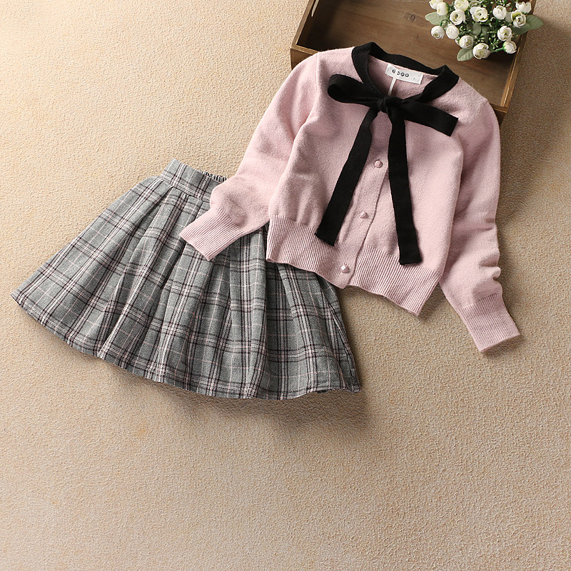 Clearance at a loss girls dress spring and autumn college style western style pink sweater skirt two-piece skirt princess skirt