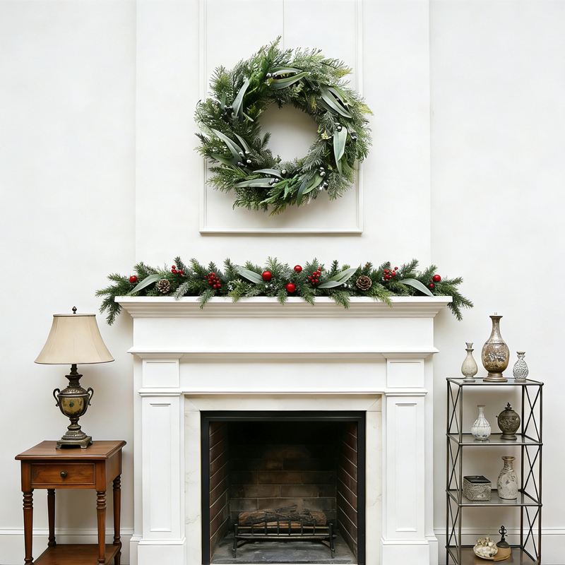 40cm Christmas Wreath Door Hanging Vine Circle Wall Decoration Festive Door Decoration Pe Leaves Pine Needles Pvc Cypress Leaves Beautiful Arrangement