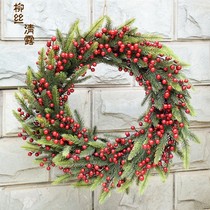 Christmas Flower Rings Door Decorated Plastic Leaves Emulated Leaves Pine Needles Red Hair Chaaf Emulated Flowers Handmade Photo Hang Accessories