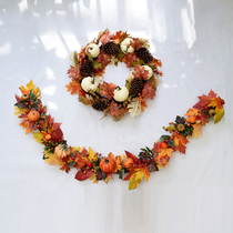 Emulated maple leaf pumpkin Halloween flower ring rattan bar wall-mounted swing piece Home Decorative Fake Leaves Door Decorated with Thanksgiving