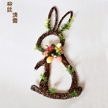 Wreath rabbit pendant door decoration creative cute wooden rabbit ornaments Russian egg wall hanging Christmas decoration